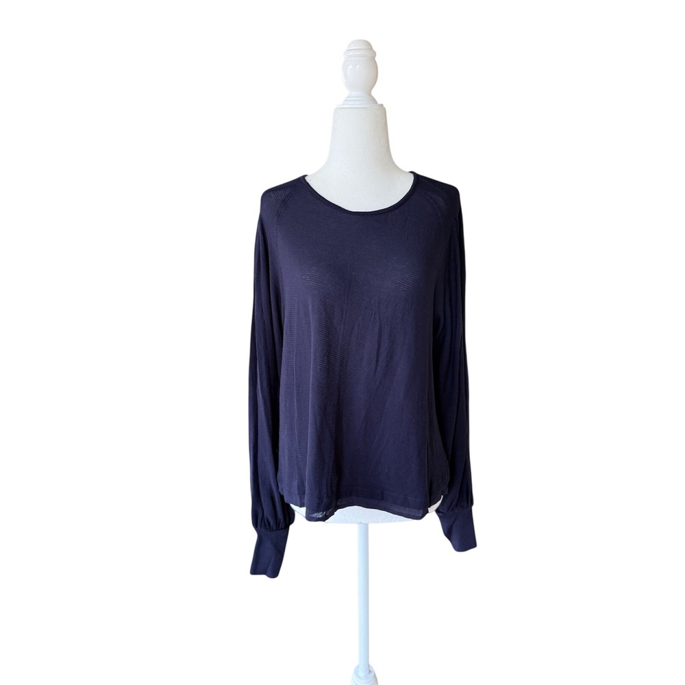 NWT Free People Indigo Ink Cotton Modal Pleated Back Long Sleeve Top M
